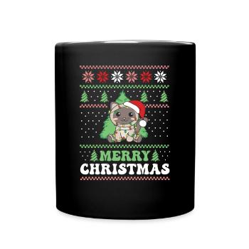 Merry Christmas retro ugly christmas Katze - Tasse einfarbig - Schwarz - Vorne
