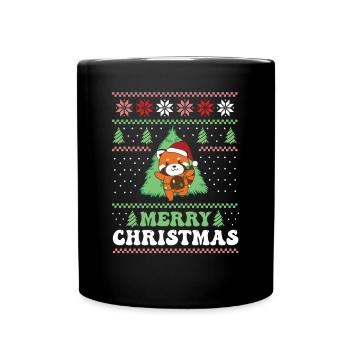 Joyeux Noël rétro moche Noël Panda roux - Mug uni - noir - Devant