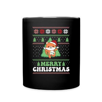 Merry Christmas retro ugly christmas fox - Full Colour Mug - black - Front