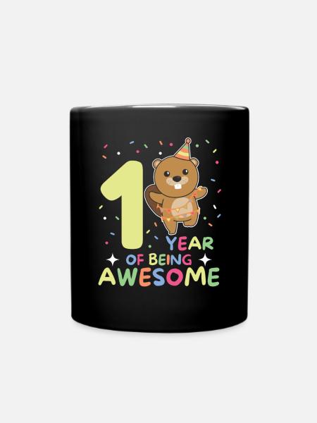 Biber zum 1. Geburtstag für Kinder ein Jahr alt - Tasse einfarbig - Schwarz