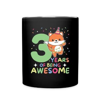 Fuchs zum 3. Geburtstag Kinder drei Jahre alt - Tasse einfarbig - Schwarz - Vorne