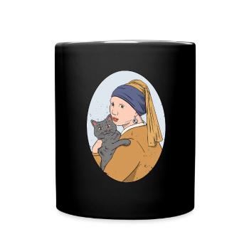 Kunstgeschichte Bildende Kunst Vermeer Girl Cat - Tasse einfarbig - Schwarz - Vorne