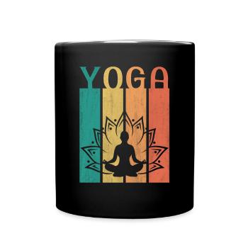 Retro Lotus Flower Meditating Yoga - Tasse einfarbig - Schwarz - Vorne