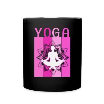 Retro Lotus Flower Meditating Yoga - Tasse einfarbig - Schwarz - Vorne