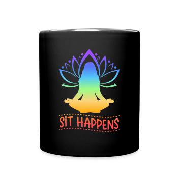Sit Happens Yoga - Tasse einfarbig - Schwarz - Vorne