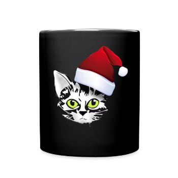 katze xmas weihnachten santa cat niedlich cute lol - Tasse einfarbig - Schwarz - Vorne