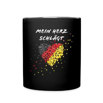 Deutschlandfahne Herzschlag Deutschlandfan - Tasse einfarbig - Schwarz - Vorne