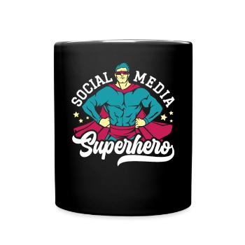 Social Media Superheld Job Social Media Manager - Tasse einfarbig - Schwarz - Vorne