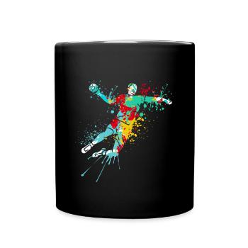 Splash Art Handball Player - Tasse einfarbig - Schwarz - Vorne