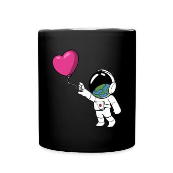 Astronaut reaches for heart balloon - Full Colour Mug - black - Front