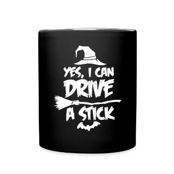 Ja ich kann fahren Ein Stock Halloween Hexen Kostüm - Tasse einfarbig - Schwarz - Vorne