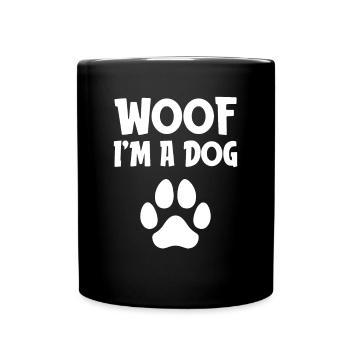 Woof I'm A Dog Funny Lazy Halloween Costume Dog - Full Colour Mug - black - Front