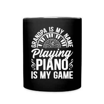 Piano Keyboard - Grandpa Is My Name Playing Piano - Full Colour Mug - black - Front