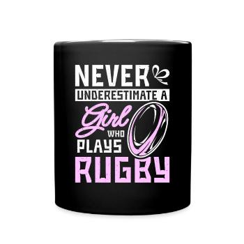Ne sous-estimez jamais une fille qui joue au rugby - Mug uni - noir - Devant