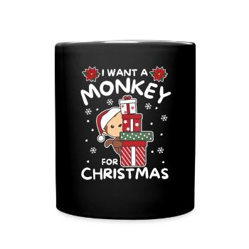 Ich will ein Affe zu Weihnachten süße Affen - Tasse einfarbig - Schwarz - Vorne