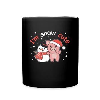 Pig I'm snow cute snowman snow pun - Full Colour Mug - black - Front