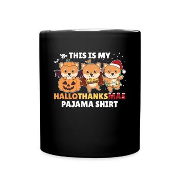 Hallothanksmas Pajama Shirt Shiba Inu Weihnachten - Tasse einfarbig - Schwarz - Vorne
