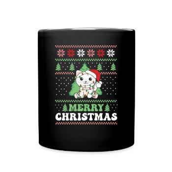 Merry Christmas retro ugly christmas Katze - Tasse einfarbig - Schwarz - Vorne