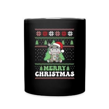 Merry Christmas retro ugly christmas Hippo - Full Colour Mug - black - Front