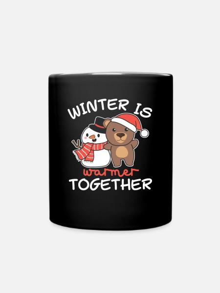 Bär Winter is warmer together Schneemann - Tasse einfarbig - Schwarz