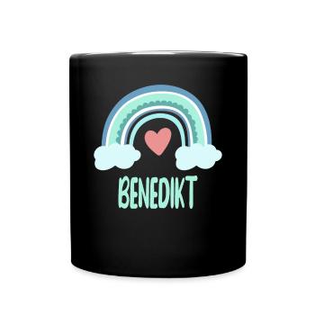 Benedikt Name Regenbogen Baby - Tasse einfarbig - Schwarz - Vorne