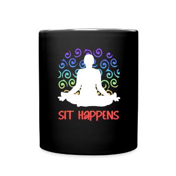 Sit Happens Funny Yoga - Tasse einfarbig - Schwarz - Vorne