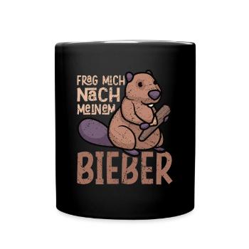 Waldtier Wassertier Frag Mich Nach Meinem Bieber - Tasse einfarbig - Schwarz - Vorne