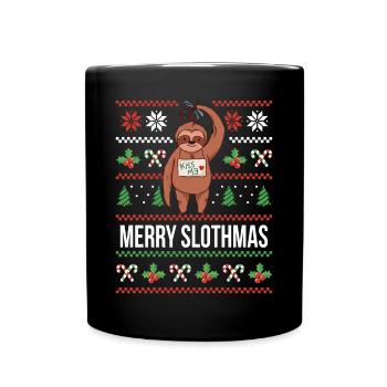 Merry Slothmas Sloth Christmas Xmas Santa - Full Colour Mug - black - Front