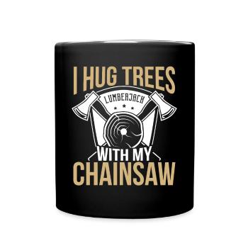 Lumber I Hug Trees Tronçonneuse Bûcheron Bois Forêt - Mug uni - noir - Devant