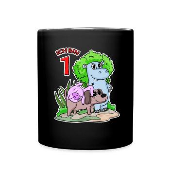 1. Geburtstag Niedliche Tiere 1 Jahr alt - Tasse einfarbig - Schwarz - Vorne