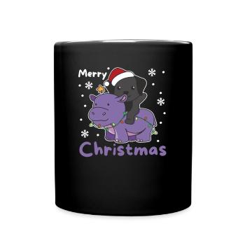 Christmas Hippo Labrador Merry Christmas Dogs - Full Colour Mug - black - Front