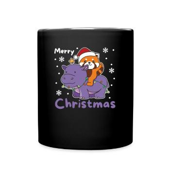 Christmas Hippo Red Panda Merry Christmas Hippo - Full Colour Mug - black - Front