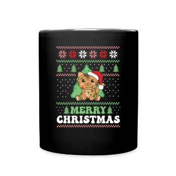 Merry Christmas retro ugly christmas Katze - Tasse einfarbig - Schwarz - Vorne