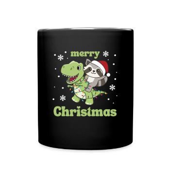 Raccoon Trex Christmas Snow Winter Animals - Full Colour Mug - black - Front