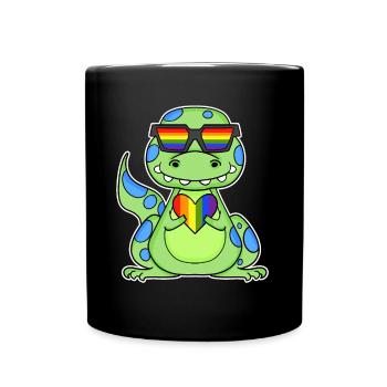 LGBT Tier Dinosaurier Regenbogen Herz - Tasse einfarbig - Schwarz - Vorne
