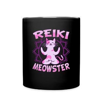 Reiki Energie Katze für einen Reiki Heiler - Tasse einfarbig - Schwarz - Vorne