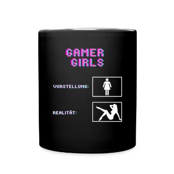 Gamer Girls Vorstellung vs. Realität Gaming Gamer - Tasse einfarbig - Schwarz - Vorne