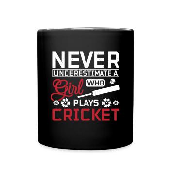 Never underastemae a girl who plays cricket - Tasse einfarbig - Schwarz - Vorne