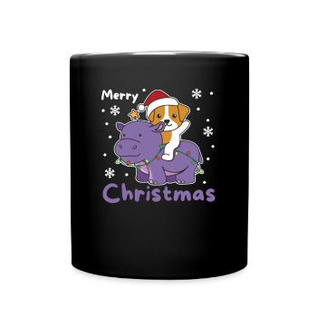Christmas Hippo Jack Russell Merry Christmas - Full Colour Mug - black - Front