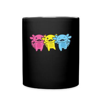 Pansexual Flag Pan Pride LGBTQ Axolotl - Full Colour Mug - black - Front
