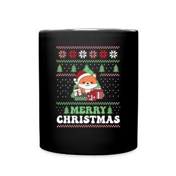Merry Christmas retro ugly christmas fox - Full Colour Mug - black - Front