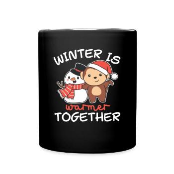 Monkey Winter is warmer together snowman - Full Colour Mug - black - Front