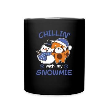 Red Panda Chillin avec mon bonhomme de neige - Mug uni - noir - Devant