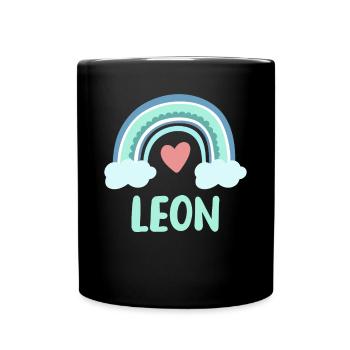 Leon Name Regenbogen Baby - Tasse einfarbig - Schwarz - Vorne