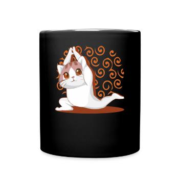 Yoga Anime-Manga Cat Meditation - Full Colour Mug - black - Front
