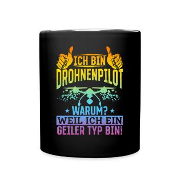 Quadcopter Drone Pilot - Ich bin Drohnenpilot - Tasse einfarbig - Schwarz - Vorne