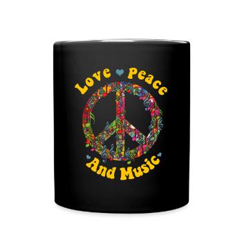 Hippie Peace Groovy Flowerpower Boho Woodstock - Full Colour Mug - black - Front