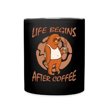 Life begins after the hard morning - Full Colour Mug - black - Front