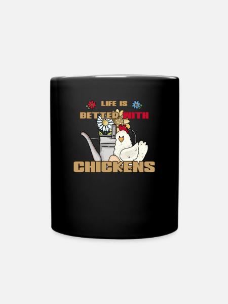 Vintage Huhn Gießkanne Life better with chickens - Tasse einfarbig - Schwarz