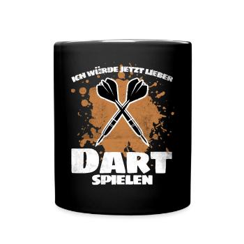 Dart Spruch"Ich würde jetzt lieber Dart spielen!" - Tasse einfarbig - Schwarz - Vorne
